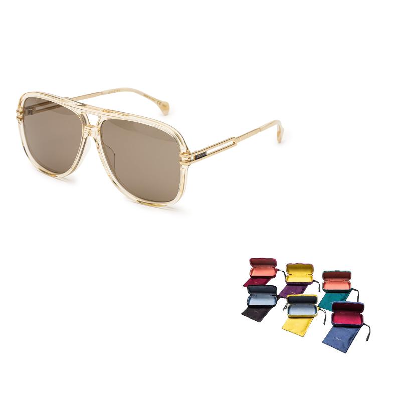 

GUCCI New Sunglasses Men s and Women s Clear Metal Square Frame Sunglasses 63 жёлтый