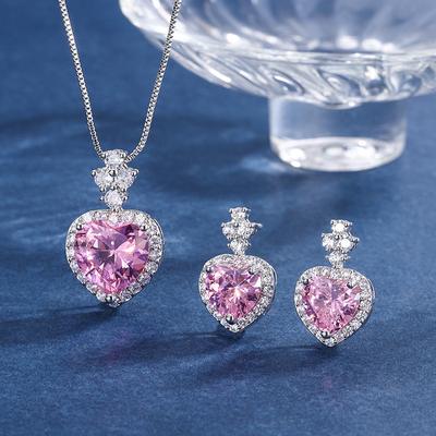 Schmuck Farbe Schatz Simulation Rosa Diamant Schmuckset Ohrstecker Hauptstein 9 * 9 Anhänger Halskette 12 * 12