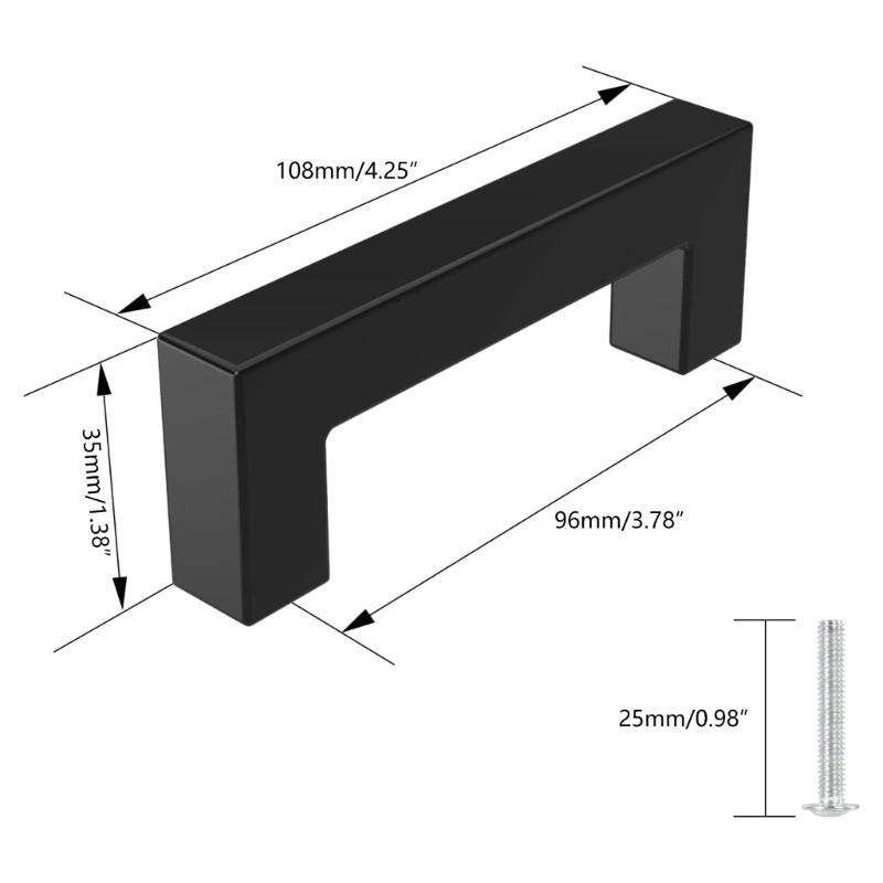 96/128mm Modern Drawer Handles Strong & Convenient Metal Handles Contemporary Black Furniture Handles for Household