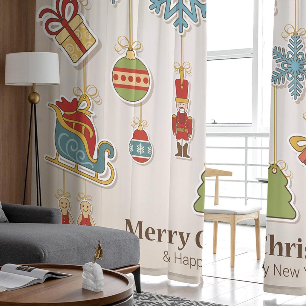 Christmas Elk Cartoon Gift Tulle Curtains For Living Room Decoration Modern Chiffon Sheer Voile Kitchen Curtain