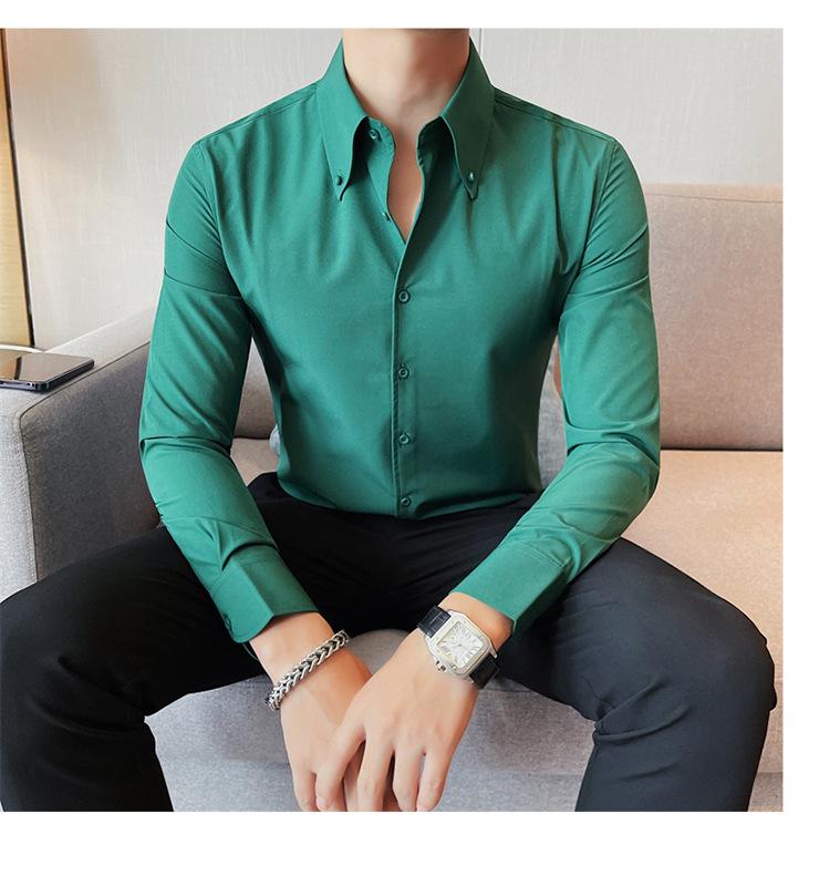 Cămașă de Afaceri Slim Fit pentru Bărbați, cu Mânecă Lungă, Stil Coreean Nou, cu Guler Mare în Stil Britanic