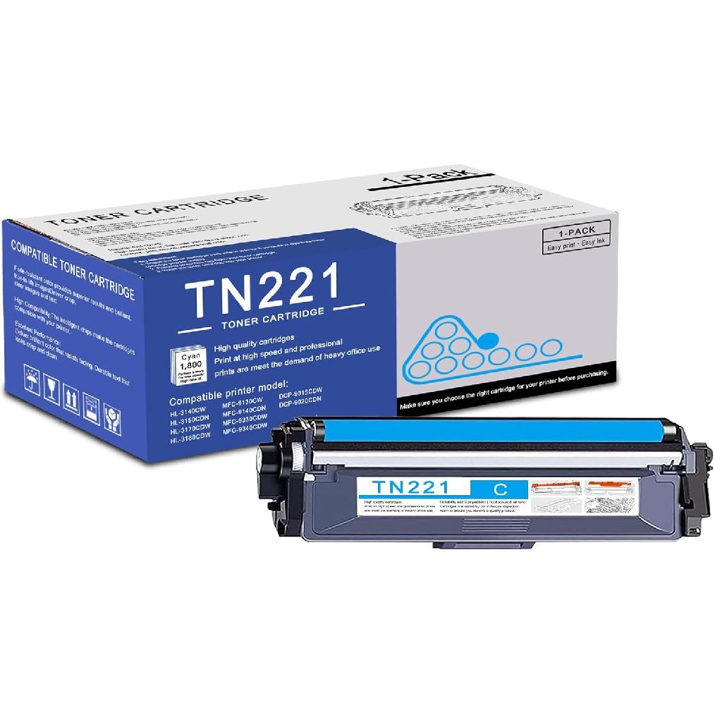 1 Pack TN221 Cyan Toner Cartridge High Yield Compatible TN221 Replacement for Brother HL-3140CW 3150CDN 3170CDW MFC-9130CW 9140CDN 9340CDW