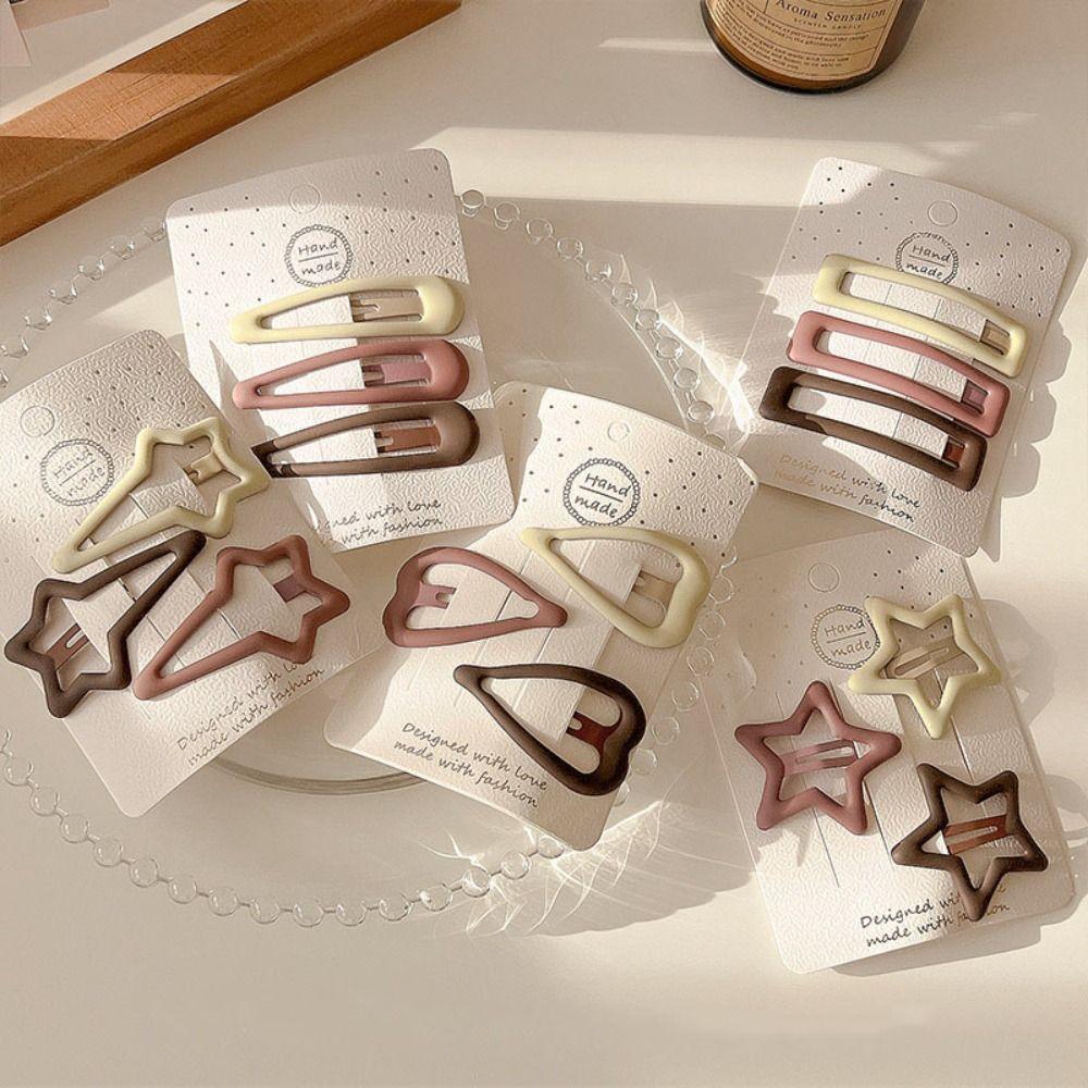 3pc/set Square Y2k Barrettes Metal Star Love BB Clip Cute   Children