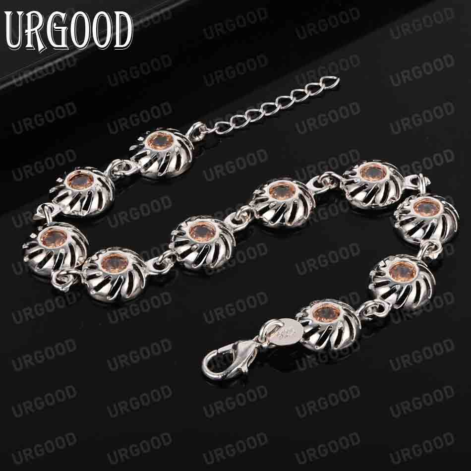 925 Sterling Silver Round AAA Zircon Bracelet, Fashionable Wedding Jewelry