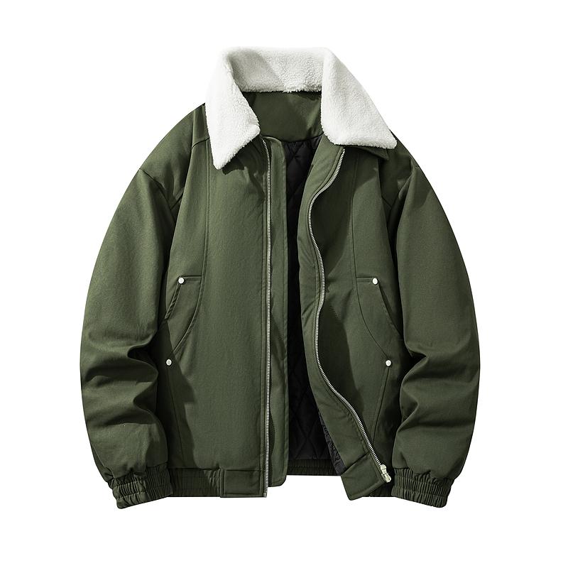 Men's High-Quality Insulated Fleece Jacket with Sheepskin Fur Trim, Autumn/Winter Casual Stylish Motorcycle Outerwear