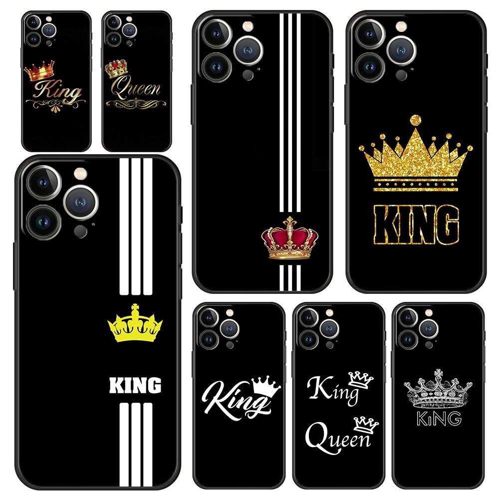 Phone Case For Apple iPhone 11 15 14 Pro MAX 12 13 7 8 Plus X XR XS MAX SE Cover Funda Couple Style Cartoon Crown King Queen