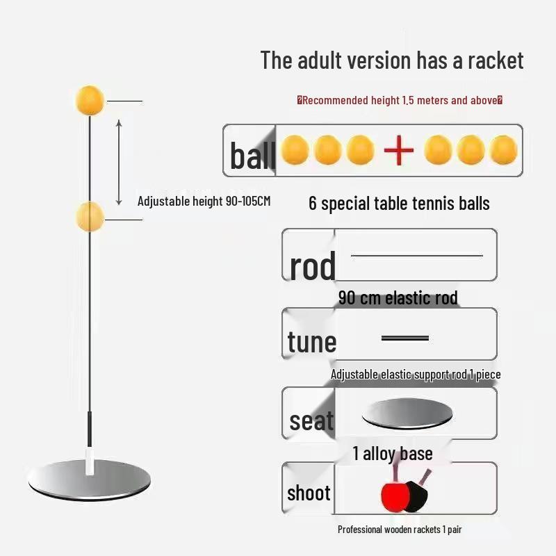 Durable Flexible Shaft Table Tennis Trainer for Seniors: Single-User Professional Self-Training Tool, Vision Ball Included