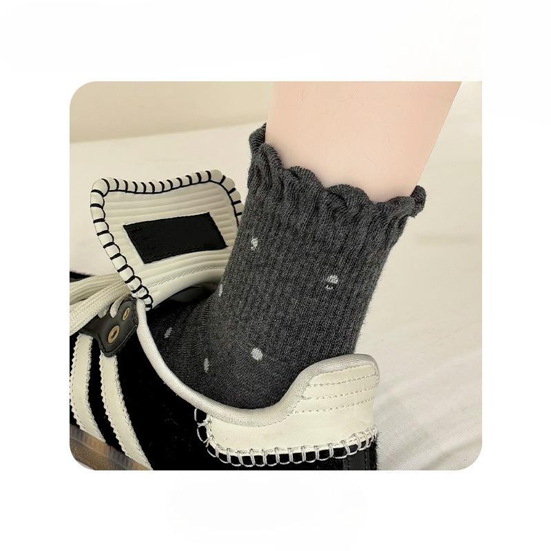 Female Autumn Wooden Ear Side Polka Dot Ballet Wind Tube Pile Socks