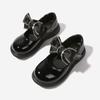 2024 Spring Children School Shoes Round-toe Versatile Soft Girls Loafers Black Uniform Bow Elegant Kids Shoes Drop Shipping PU