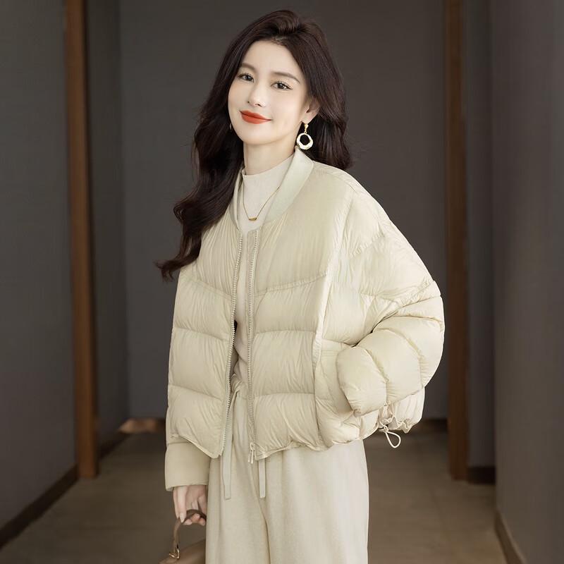 Sibaishe Women's Short Loose Fit Stand Collar 90% Duck Down Jacket