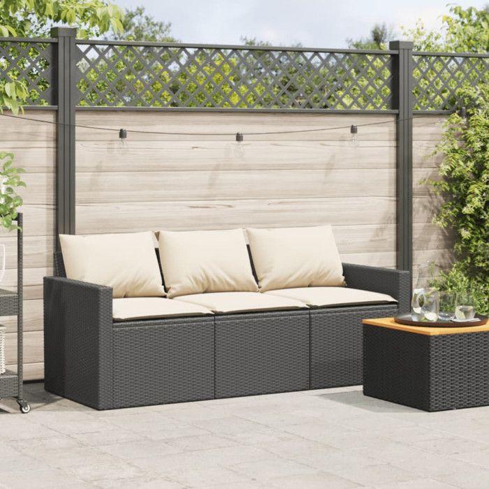VidaXL Garden Sofa with Cushions 3-Seater Black Wicker, Outdoor Sofa, 3-Seater Garden Sofa, Sofa 366340