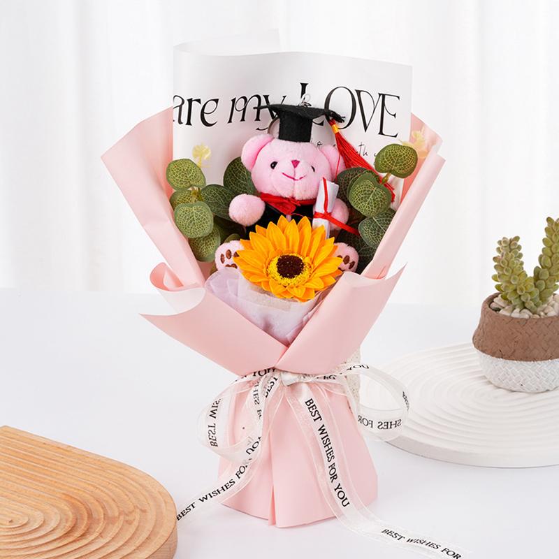 1PC Flower Bouquet Sunflower Party Decor Simulation Flower Hand-Knitted Soap Flower Doctor Bear Graduation Gift Photography Props