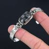 Natural Black Fossil Coral 925 Silver Bangle Flower Adjustable For Women