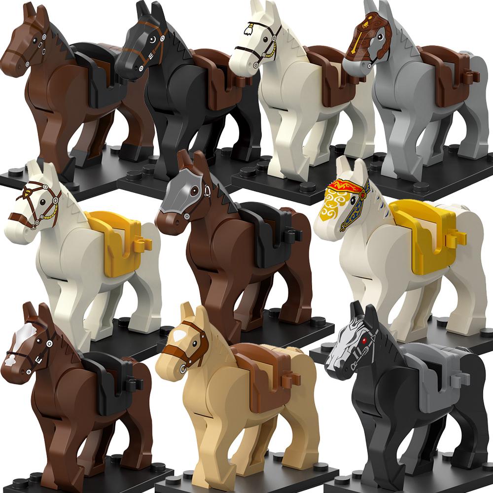 Medieval Military Castle Knight Building Blocks Riding Horse Wolf Bear Animal Vest Weapon Flag Saddle Dragon Toy Brick Gift K024