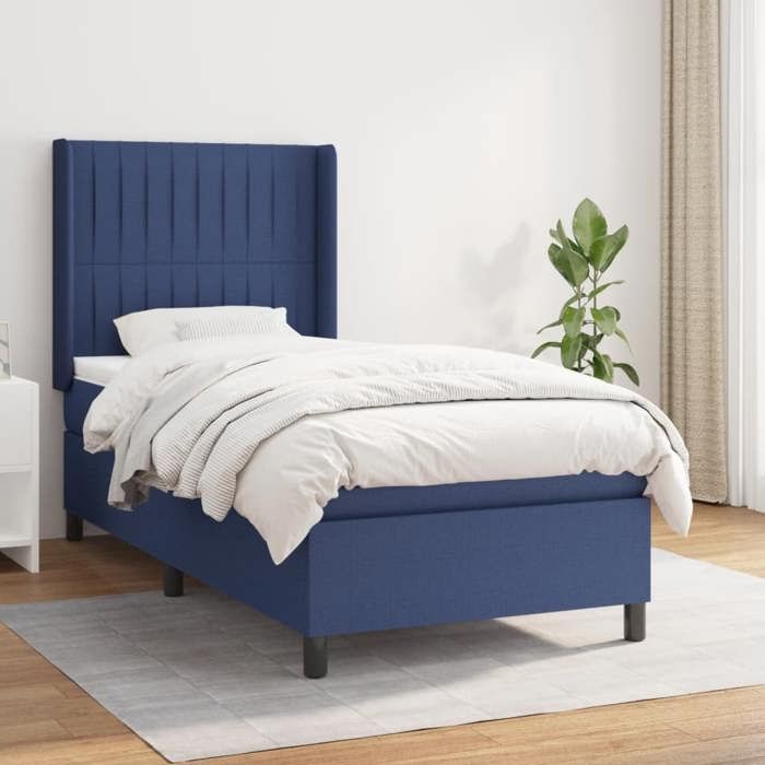 3131575 vidaXL Lit à sommier tapissier avec matelas Bleu 100x200 cm Tissu