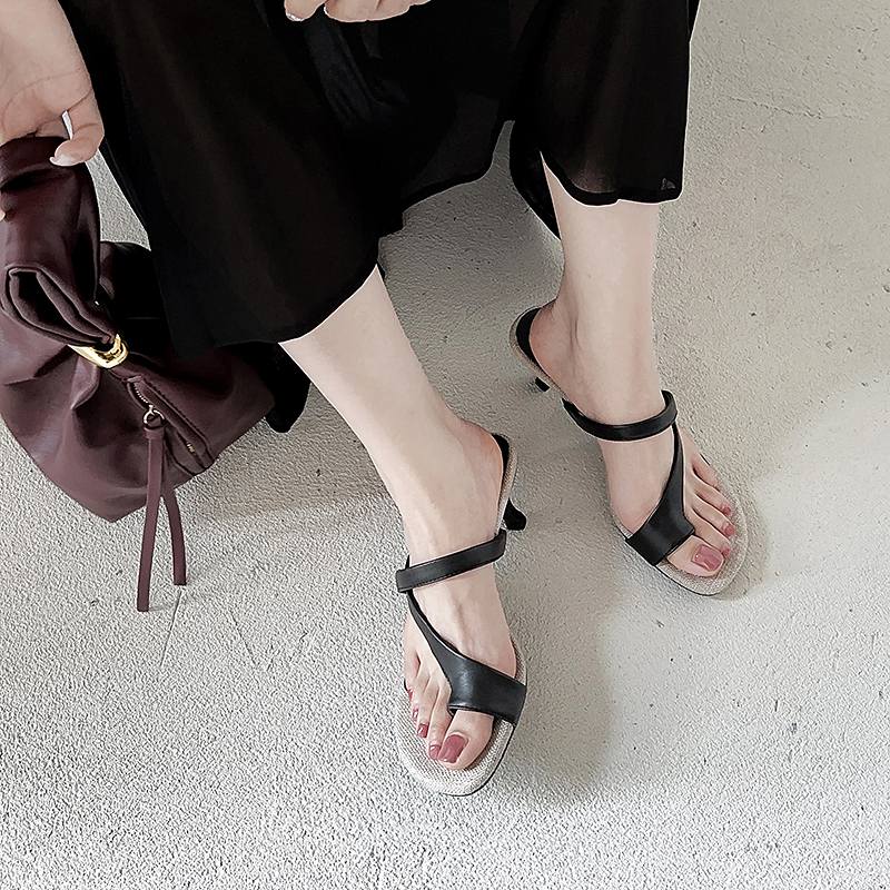 Krazing Pot Sheepskin Mules Summer Size 40 Flip Flops European Design Slip on Thin High Heels Women Peep Toe Sandals