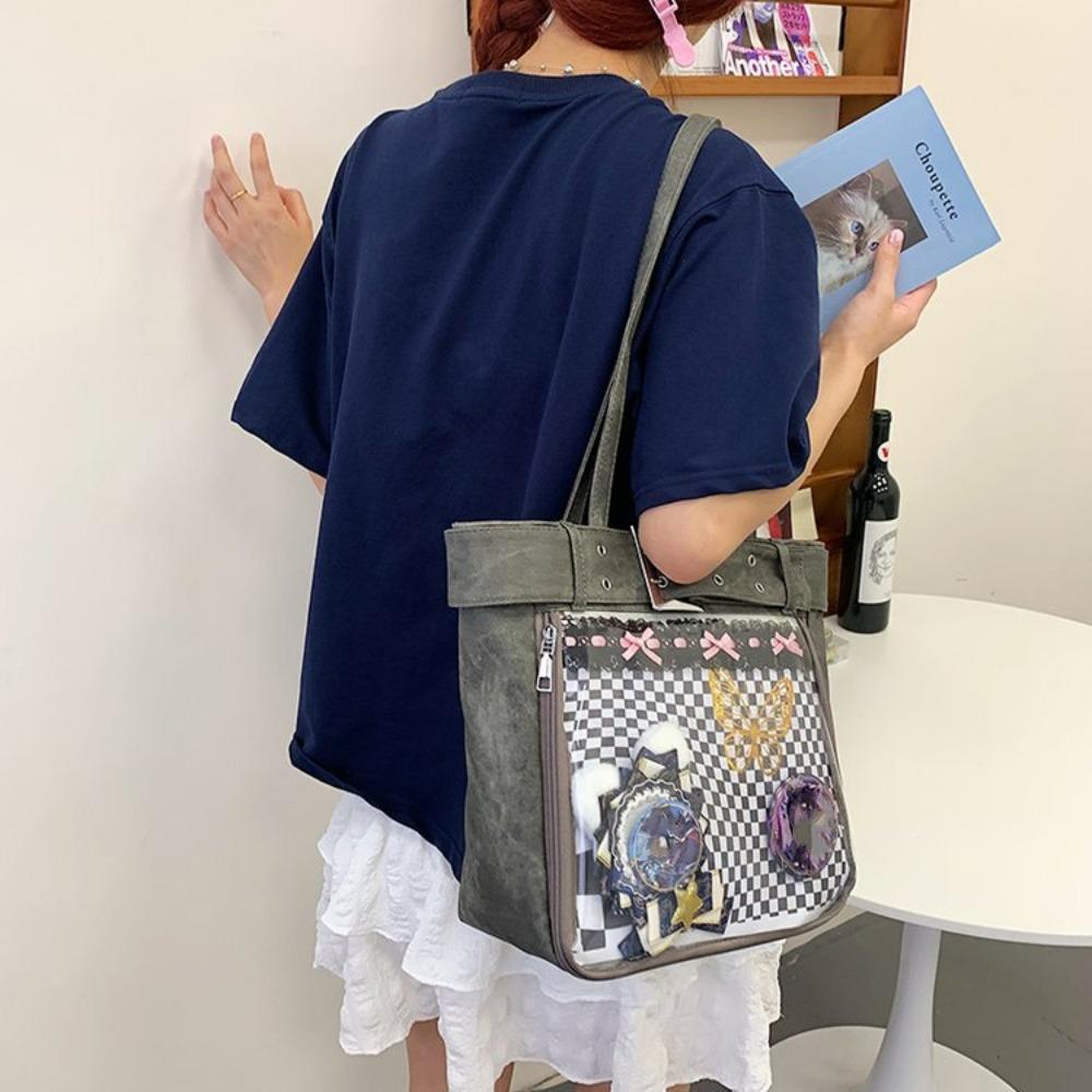 Original Design Girl Cool Ulzzang Ita Bag Large Capacity Transparent Tote Bag Y2K Vintage Shoulder Bag Anime Cartoon Handbag