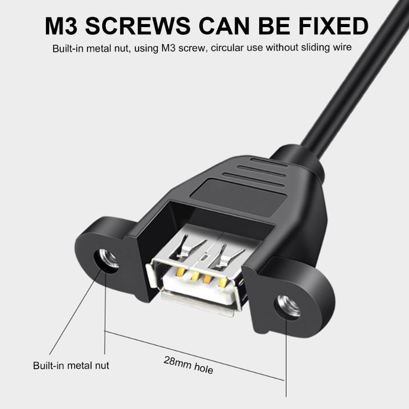 Double Female End USB 2.0 Extension Cord Line Female To Female with Secure Screw Mount Fast 480Mbps Data Transmission
