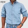 Men's Casual Imitation Denim Shirt - Turn-Down Collar, Button-Up, Long-Sleeved, Solid Color