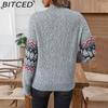 BITCED Jacquard Herbst/Winter Pullover mit halbohem Kragen Damen Casual Langarm Strickoberteil
