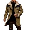 Men's Solid Color Button Pocket Work Wear Plus Leather Jacket Men's Casual Long Coat