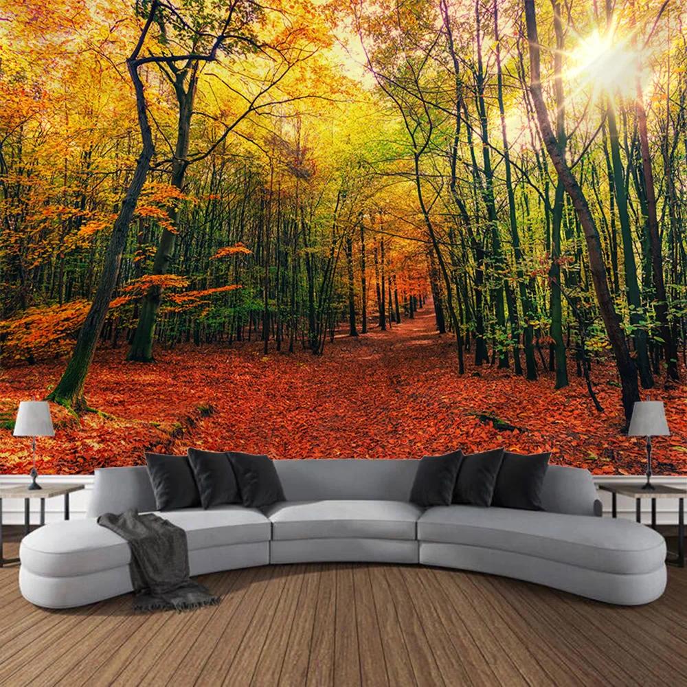 Природный пейзаж Гобелен Комната Искусство Солнечный свет Лес Водопад Главная Стена — фото 14
