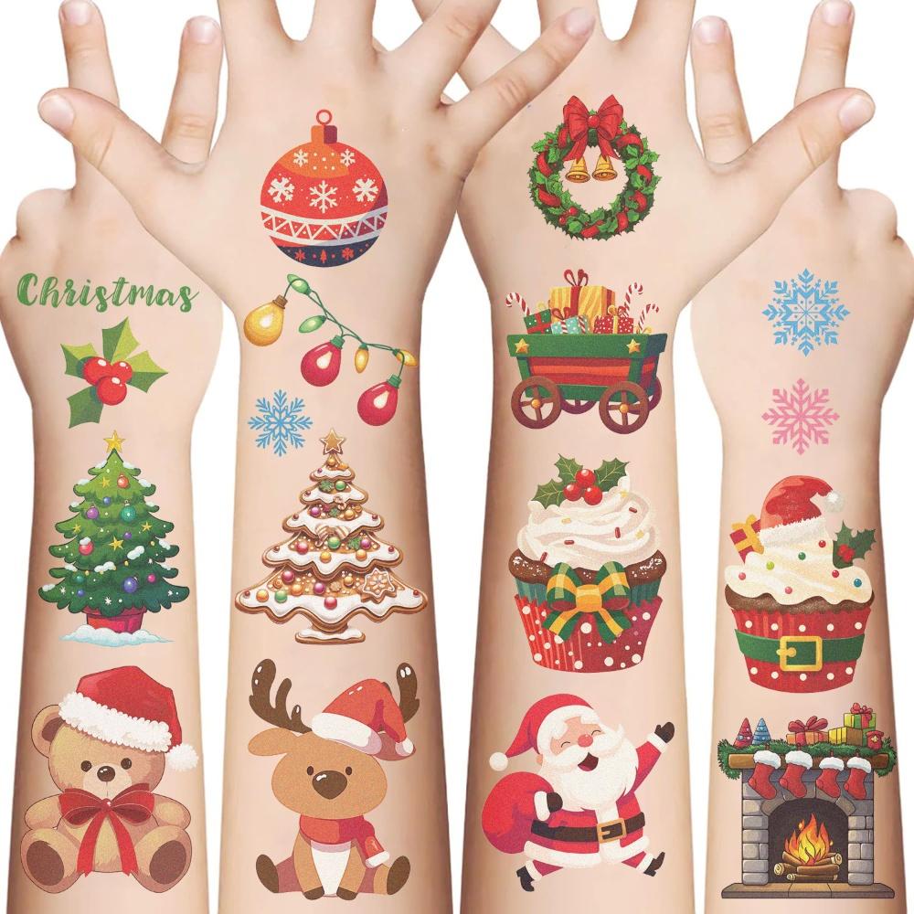 Waterproof Christmas Tattoo Stickers 10pcs/Set-Disposable Perfect for Holiday Parties Decorated with Christmas-Themed Patterns