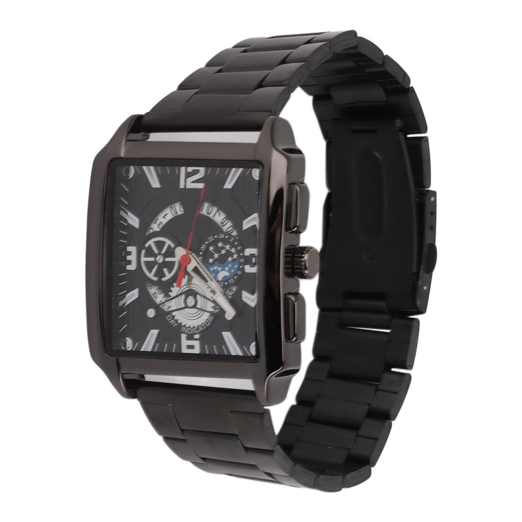 Men Quartz Watch Quadrate Shaped Accurate Time Calendar Stainless Steel Strap Watch for Daily Use