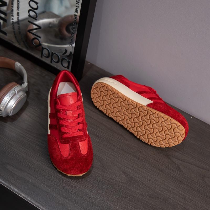 

Leather color matching platform women s autumn new versatile round head lace-up non-slip comfortable sports and leisure shoes 35 красный