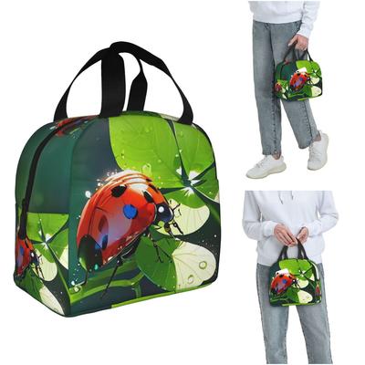 A Ladybug On The Four Leaf Grass Insulated Lunch Bag for Women Children Portable Food Boxes Thermal Lunch Box Tote