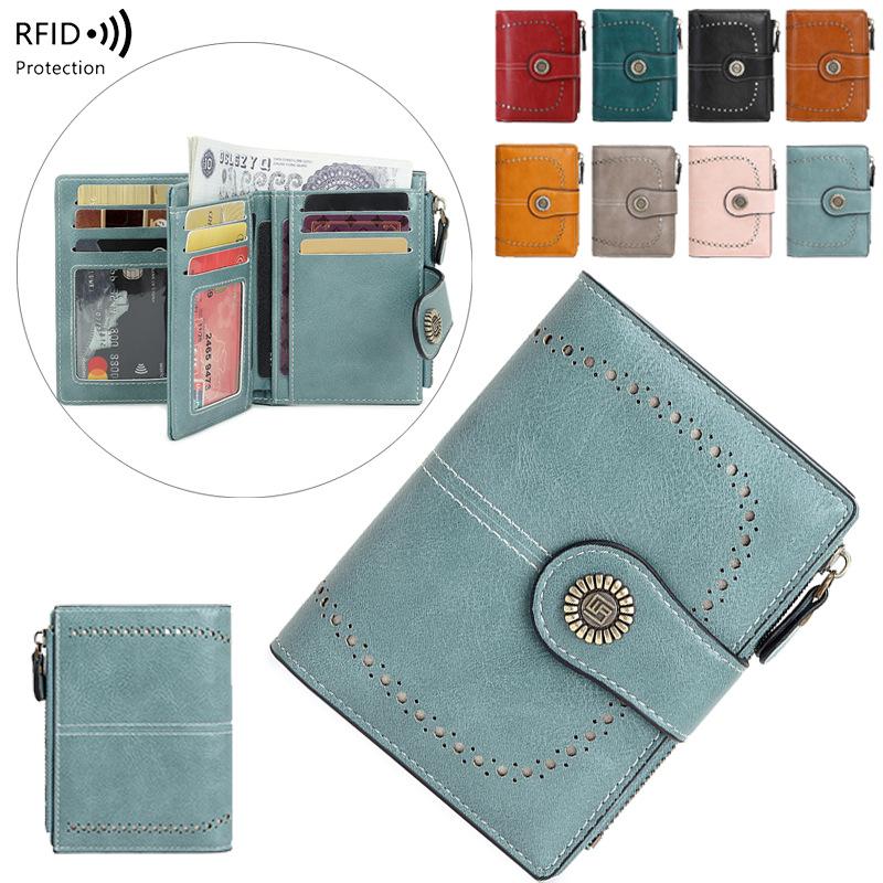 RFID Anti-theft Brush Wallet, Short Zipper Wallet, Large Capacity Women's Change Purse