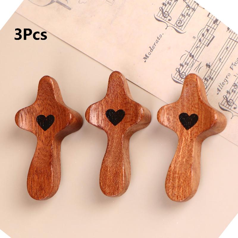 1/3Pcs Wooden Crosses Toys Mini Pocket Crosses Keychain Palm Crucifix Finger Toy For Adults Kids Prayer And Faith Gifts