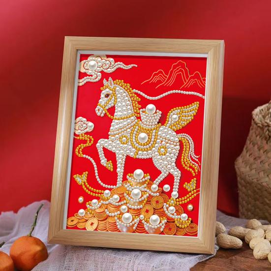 Faux Pearl Painting Kit Horse Pattern DIY 3D Beaded Art Craft with Glossy Faux