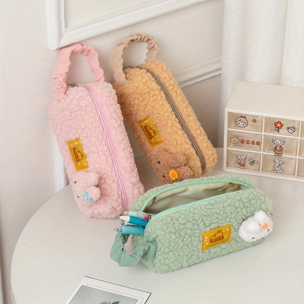 Quilted Pencil Pouch Plush Pencil Case Fluffy Pen Bag Gadget Pouch Box Makeup Cosmetic Bag