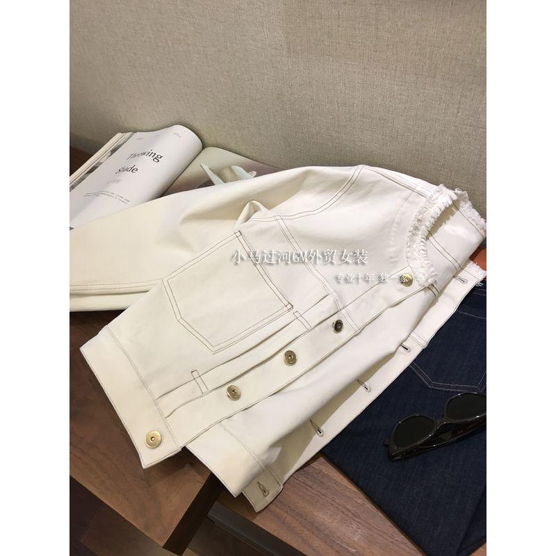 

Этот очень красивый, на уровне неба!! Y Одинарный ~ Тяжелая промышленность круглый вырез Яркая линия Белый Деним Короткое пальто Женский Осень White S