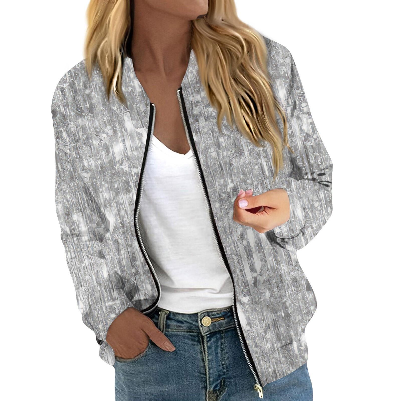

Женская куртка с длинным рукавом, легкая, на молнии, укороченная, разноцветная, принтованная, верхняя одежда, повседневная, стеганая куртка с карманами L серебряный