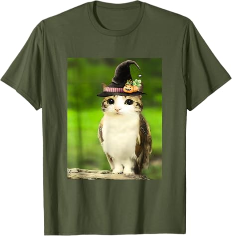 Meowl Wizard Cat Owl Funny Meme Halloween Costume Cat Witch TShirt Girls Fashion Y2k Magical Kitty Owl Graphic Outfit Novelty