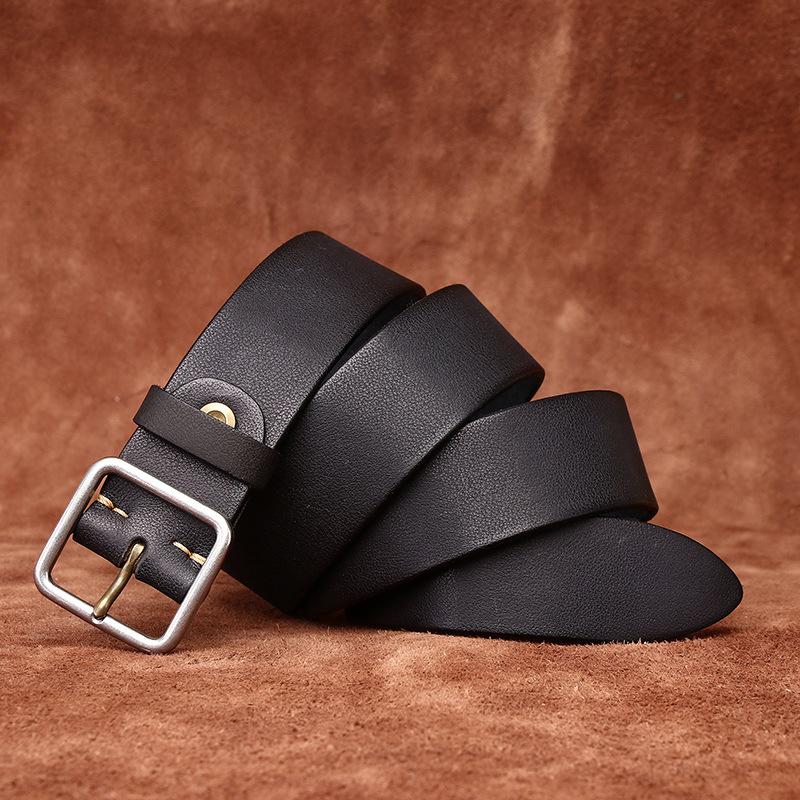 Stainless Steel Buckle Belt Men's Genuine Cattlehide Leather Surface Retro Simple Casual All-Match Jeans Belt Men