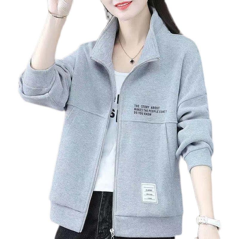 Women's Stand-Up Collar Hoodie Jacket: 250g Large Fish Scales, Loose Plus Size, Slimming, Versatile, Casual Outer for Spring and Autumn.