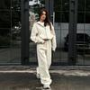 Women's new zipper hooded sports cardigan lace-up trousers two-piece casual suit