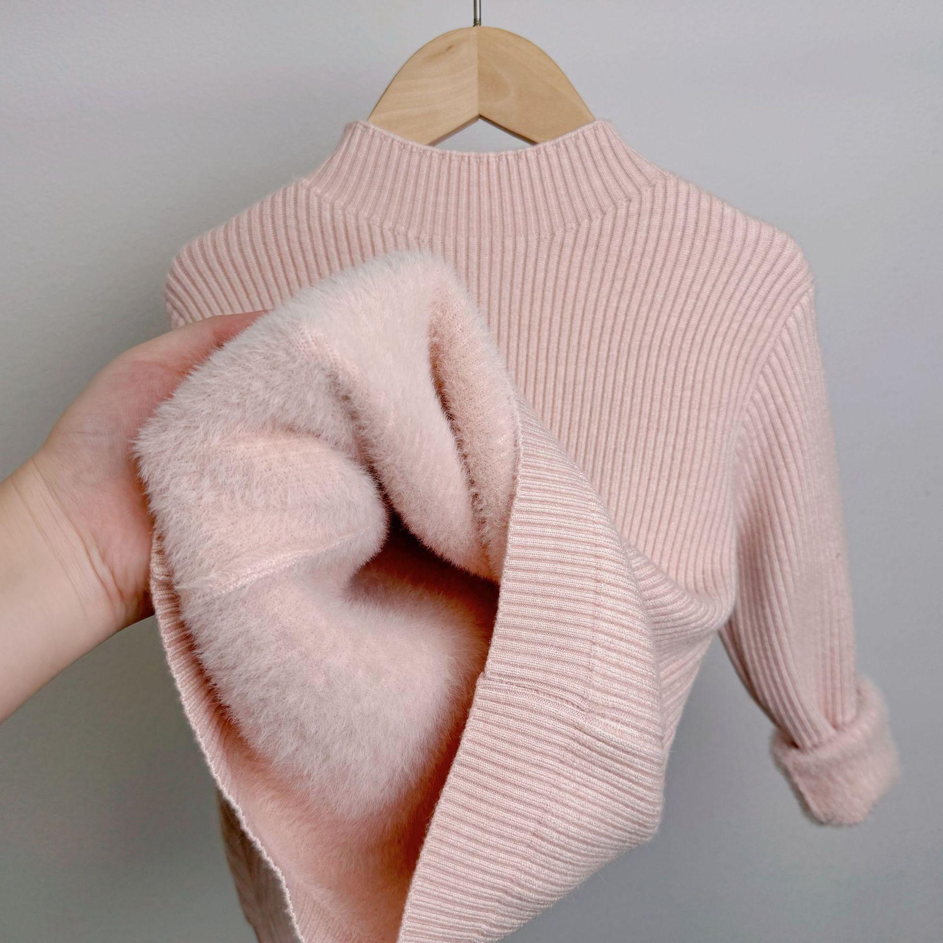 

Детский свитер A-класса с флисовой подкладкой для мальчиков и девочек, вязаный пуловер, зимние теплые топы, плюшевая детская одежда «все в одном», повседневная базовая одежда 80cm розовый