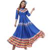 Women's Long Sleeve Round Neck Striped Long Mexican Dress