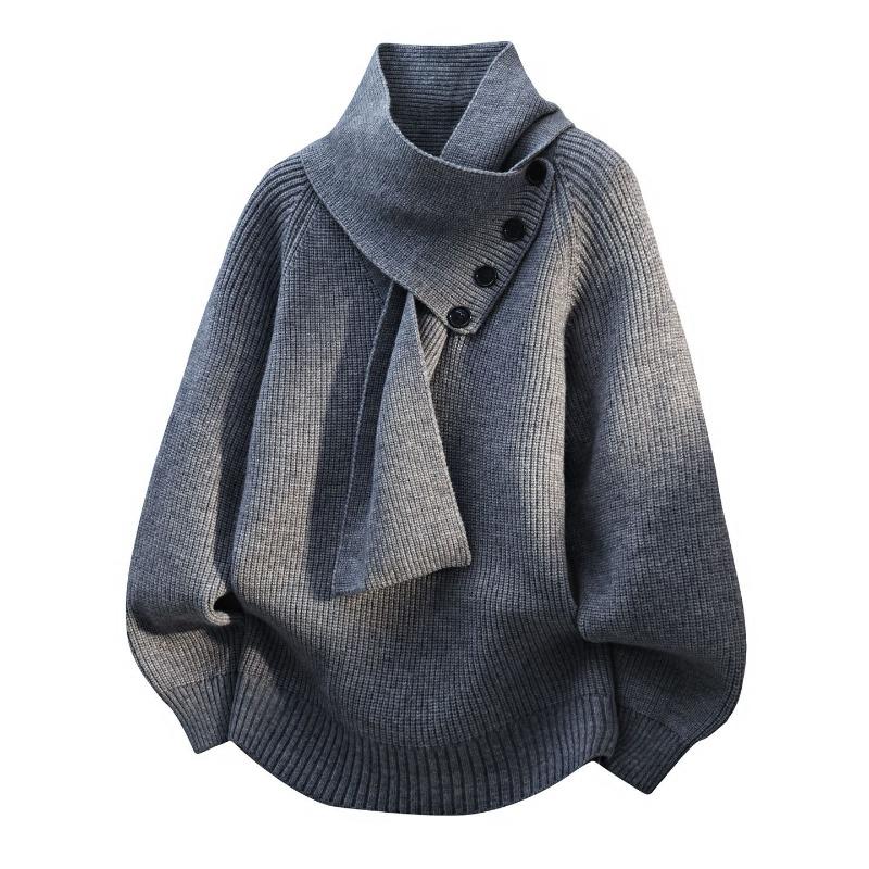 Loose Knit Sweater Oversized Pullover Scarf Top Lazy Style Winter Fall Women Fashion Casual Comfortable