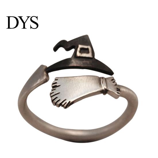 Regalo di gioielli regolabile con anello aperto per scopa da strega di Halloween da donna carina