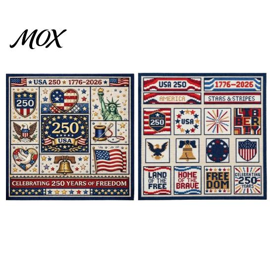 Segmented Embroidery Pattern 250th Anniversary Cross Stitch Kit, Independence Day Theme, Red White Blue Threads Patriotic Set, USA Patterns