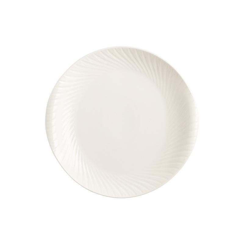 French Plate High Value Vegetable Plate Hotel Restaurant Ceremonial Tableware Household Ceramic Plate Striped Relief Western Plate