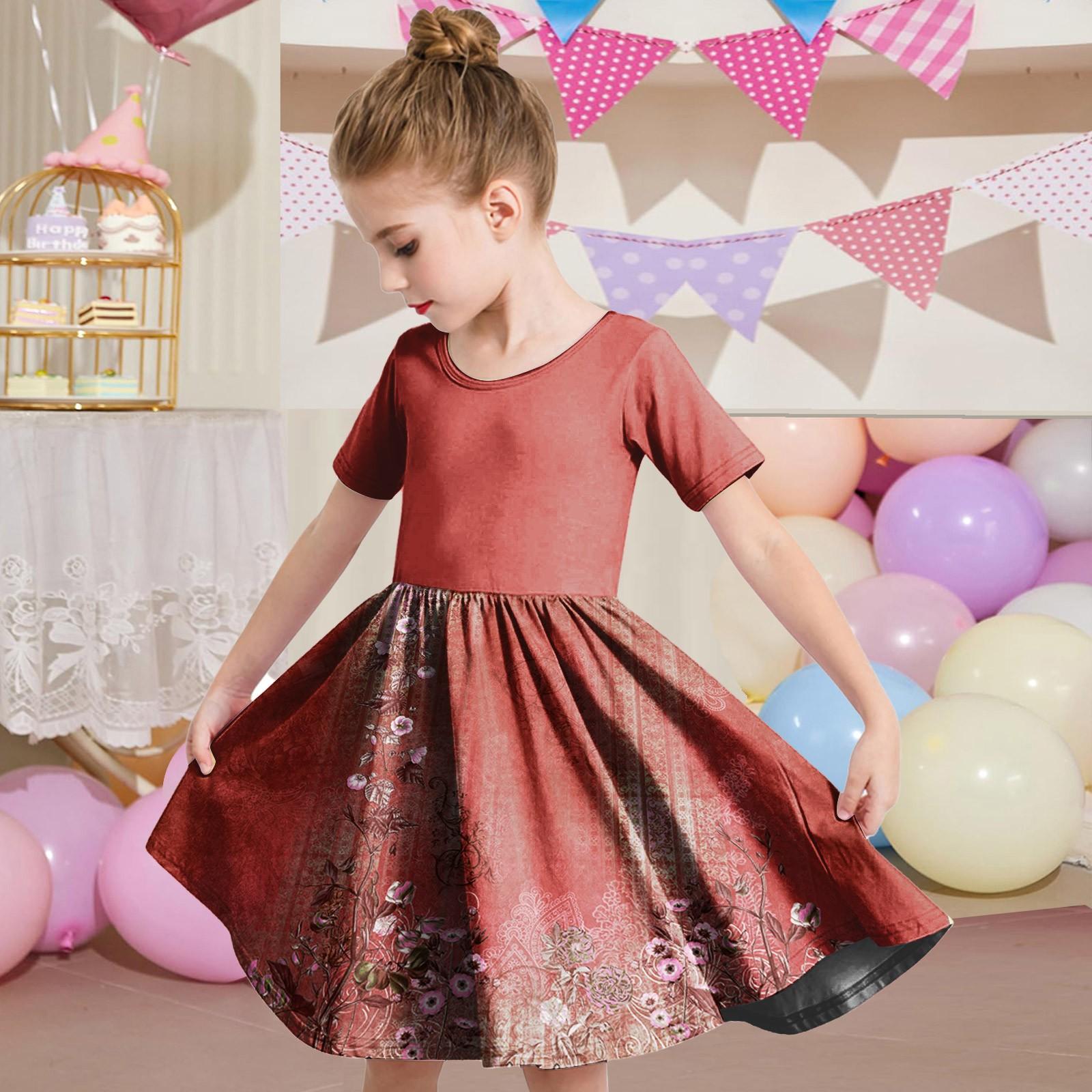 

Летнее платье для девочек, платье для малышей, однотонное повседневное платье-футболка с коротким рукавом А-силуэта 120 красный