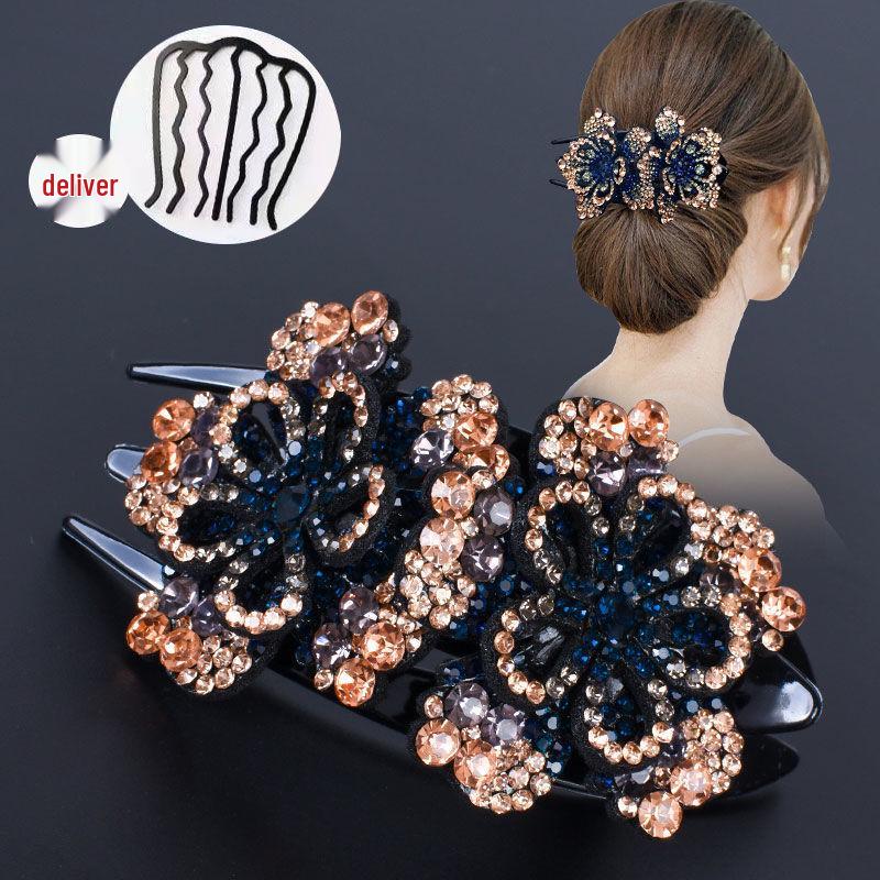 Koreanische große Strass Hochsteck-Entenschnabel-Haarspange - Drei-Zahn-Klammer für Mütter