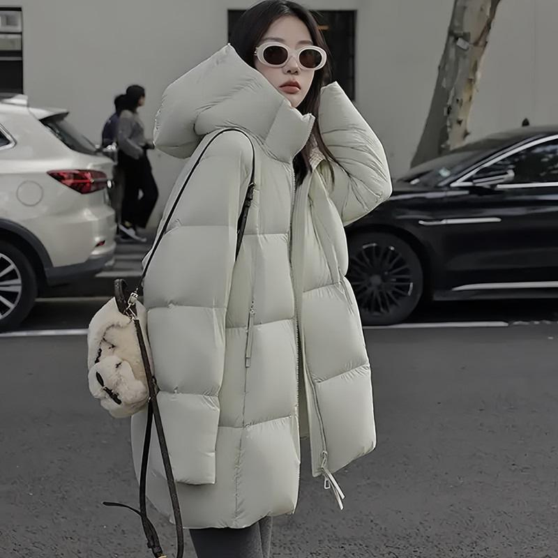Korean Style Loose Hooded Mid-length Cotton Jacket for Women In Winter