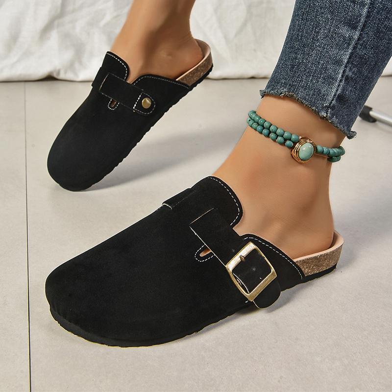 Zoccoli con Fibbia Intrecciata Dorata da Donna  Scarpe Mules Estive a Punta Chiusa con Suola in Sughero Donna Tacco Basso Antiscivolo Mezza Pantofola